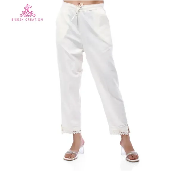 Bisesh Creation Off-white Cotton Laced Pants for Women
